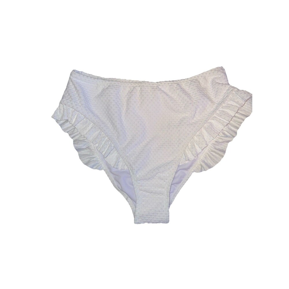WDIRARA Women's RuffleBikini Bottoms High Waist Full Coverage Swim Briefs White